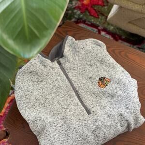 Official NHL Chicago Blackhawks Men's Quarter-Zip Pullover Heather Gray Size 2XL